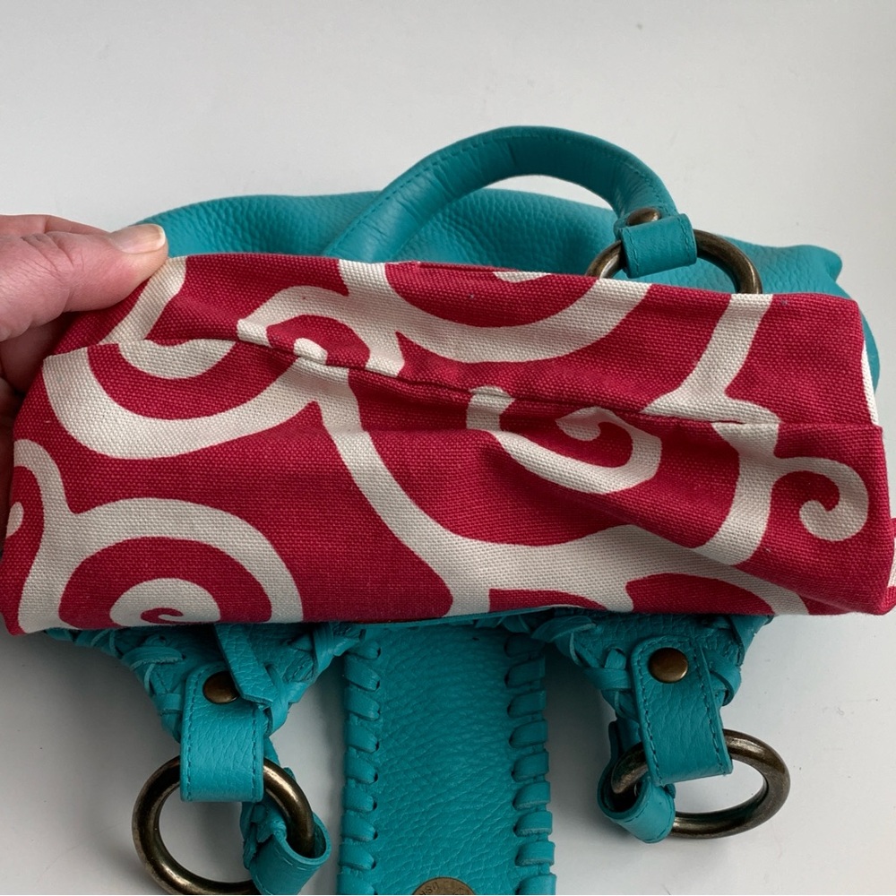 ISABELLA FIORE Turquoise Blue Leather Whip Stitch Shoulder Hobo Bag Purse - Picture 16 of 16